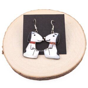 Handmade Zuni‎ Inlay Large Snoopy Dog Dangle Earrings Sterling Silver Jewelry **